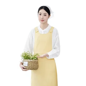 280g Waterproof Polyester Unisex Apron Adjustable Shoulder Strap with Gathered Ruffled Pocket Bakery Coffee Shop Florist