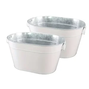 2Pcs Galvanized Iron Sheet Portable Customized Color Wine Chiller 8L Oval Ice Bucket for Wedding Party