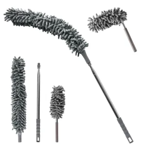 2pcs Washable Microfiber Duster Set Extendable Pole Bendable Head Washable Chenille Duster for High Ceiling Fan Cobweb