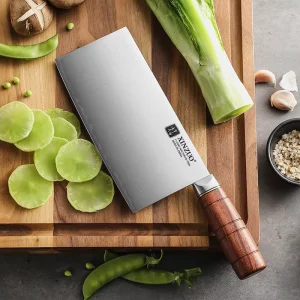 3-Layer Composite Steel Cleaver Knife with Red Wood Handle