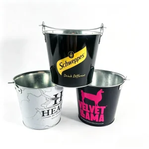 3 Liter Custom Logo Galvanized Small Tin Buckets Wine Bar Beer Round Mini Ice Bucket