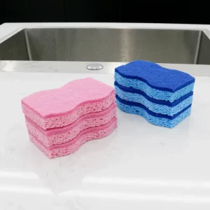 3 Pack Reusable Wood Pulp Cotton Kitchen Dish Washing Cellulose Sponge Scouring Pad