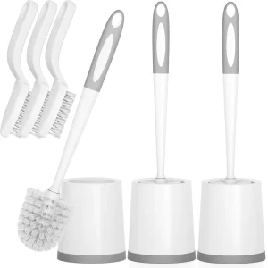 3 Pack Toilet Brush and Holder Set Bathroom Accessories Toilet Scrubber With 3 Clean Brush Cleaning Supplies Toilet Bowl