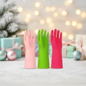 3 Pairs Reusable Nitrile Latex Free Dishwashing Gloves Medium Thick 13″ Green/Pink/Red