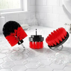 3 Pcs Red Multi Functional Electric Drill Nylon Sofa Cleaning Brush Household Kitchen and Toilet Cleaner Made of Plastic PP