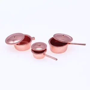 3-Piece Miniature Dollhouse Metal-Handle Stockpot Set