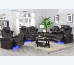 3-Piece Power Reclining Sofa Set Genuine Leather Wood Frame Extendable Living Room Home Cinema