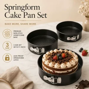 3-Piece Round Non-Stick Carbon Steel Springform Pan Bakeware Set