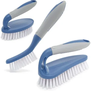 3-Piece Scrub Brush Set Blue Ergonomic Handle Ideal for Bathroom Shower Kitchen Carpet Floor Bathtub and More