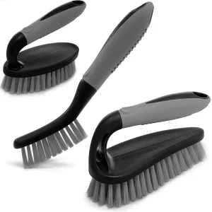3-Piece Scrub Brush Set Blue Ergonomic Handle Ideal for Bathroom Shower Kitchen Carpet Floor Bathtub and More