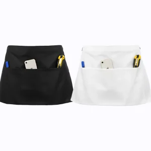 3 Pocket 2 Pocket Custom Black Polyester Reusable Washable Short Waitress Half Server Waiter Apron Waist for Kitchen Coffee Bar