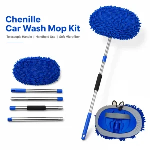 3 Section Telescopic Chenille Car Wash Mop Kit Detachable Stainless Steel Long Handle Microfiber Car Cleaning Brush Tools