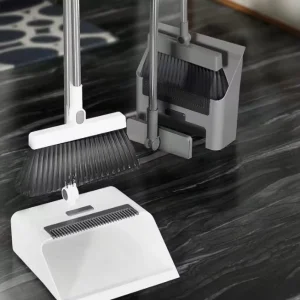 3 in 1 Foldable Soft Bristle Broom Dustpan & Floor Brush Set with Stainless Steel Handle for Home & Office
