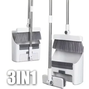 3 in 1 Home Cleaning Floor Foldable Broom and Dustpan Set Push Broom Long Handle Magic Broom Dustpan Combo