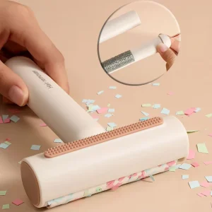 3 in 1 Lint Roller with Silicone Scraper & Duster 2 Sided for Pet Hair Removal on Clothes Furniture Car Interiors