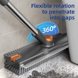 3 in 1 Long Handle Scrub Brush and Squeegee Broom for Floors Tile Concrete Walls Deck and Patio Cleaning