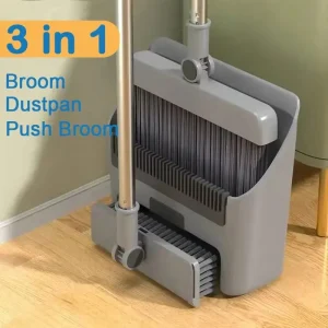 3-in-1 Modern Convenient Plastic Handle Broomstick with Rotating PET Broomhead Dustpan for Home Kitchen Office Lobby Cleaning
