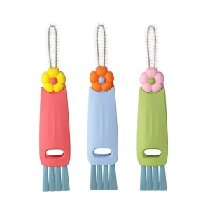 3 in 1 Multi Purpose Kitchen Cleaning Brush Plastic Handle Rotatable Cup Scrubber Efficient Lid Sponge Steel Nylon Targeted