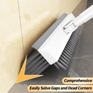 3 in 1 Plastic Floor Scrub Brush Long Stainless Steel Handle Push Broom V-Shaped Stiff Bristles for Bathroom Tile Patio Garage