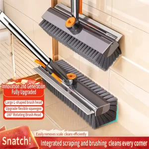 3 in 1 Stainless Steel Heavy Duty Stiff Bristle Scrubber Brush with Long Handle for Shower Bathroom Floor Cleaning