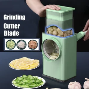 3-in-1 Stainless Steel Rotary Vegetable Cutter, Garlic Shredder and Cheese Grater