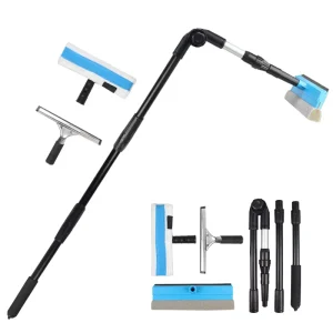 3 in 1 Window Cleaning Tool Kit with Telescopic Pole Squeegee Cleaning Brush & Sponge Squeegee for Glass & Car Windshield