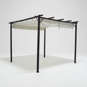 3 x 3 x 2.4 m Iron Garden Pergola with Retractable Canopy