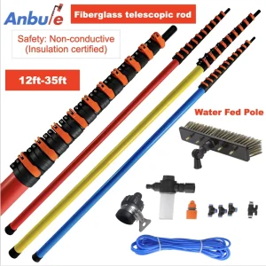30 FT Lightweight Fiberglass Telescopic Rod Cleaning Brush Eco friendly Household Tool Water Fed Pole Durable Metal