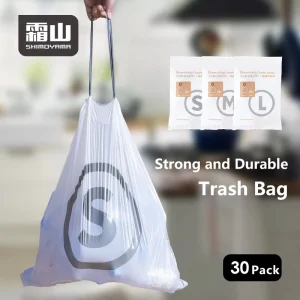 30 Pack Large HDPE Trash Bag Drawstring Garbage Bags Household for Trash Can Garbage Bin