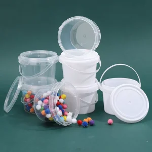 300ML in Stock Mini Handle Food Grade Drink Packing Bucket Round White Clear Plastic Round Bucket with Lid