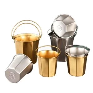 304 Stainless Steel Gold Color Ice Bucket Beverage Tubs Handle Modern Minimalist Design 0.7L 5.0L for Bars Restaurants KTV