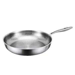 304 Stainless Steel Hammered Frying Pan with Glass-Embedded Cover and Titanium-Reinforced Non-Stick Surface