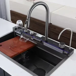 304 Stainless Steel Multifunction Digital Display Pull-Down Kitchen Faucet