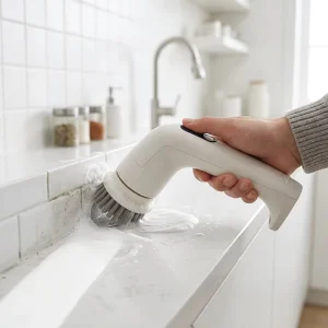 304+TPR+PP USB Charging White Hand Held Spin Scrubber 3 in 1 Electric Cleaning Brush for Bathroom