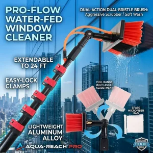30FT Telescopic Window Cleaning System Kit Efficient Solar Panel Window Washing Tool with Water Fed Pole Solar Brush 9m Tool