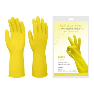 30cm Nitrile Medium Kitchen Dishwashing Non-slip Grain Texture Multi-weight Options Reusable Yellow Latex Household Gloves