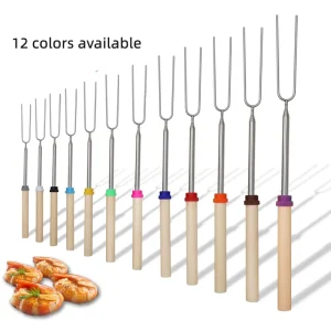 31inch Telescopic BBQ Skewers Stainless Steel and Wood Extendable Marshmallow Roasting Stick for Smores & Campfires