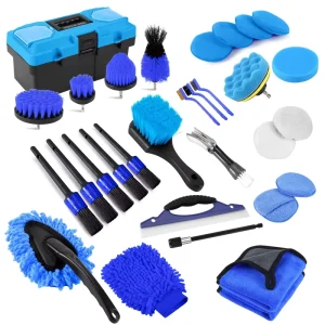 32PCS Car Cleaning Kits Detailing Brush Set with Drill Brush Attachments and Portable Tool Box Car Detailing Kits