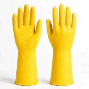 32cm Medium Yellow Natural Latex Durable Household Cleaning Gloves Waterproof Anti Slip Smooth Palm Reusable Kitchen Dishwashing
