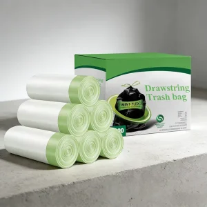 33 Gallon Durable Biodegradable HDPE High Quality Drawstring Unscented White Garbage Bags Trash Can Liners