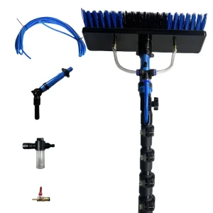 33FT Water Fed Telescopic Pole with Brush for Solar Panel and High Window Cleaning Long Reach Extension Cleaning Tool