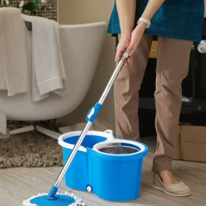 360 Degree Rotating Durable Stainless Steel Pole Powerful Cleaning Household Rotary Mop and Bucket Set for Bathroom Cleaning