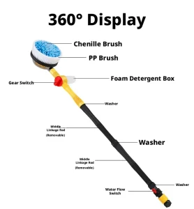 360 Degree Rotating Electric Free Car Wash Brush with Detachable Long Pole for Home Vehicle Cleaning