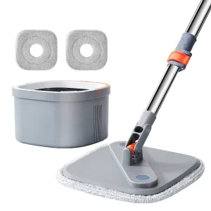 360 Degree Rotating Head Microfiber Mop Set with Aluminum Handle Absorbent Includes Plastic Bucket