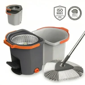 360 Degree Rotating Microfiber Mop and Bucket Set With Stainless Steel Handle for Home Floor Care