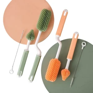360 Degree Rotation Silicone Baby Bottle Brush Pacifier Brush Portable Milk Bottle Feeder Cleaning Brush Set