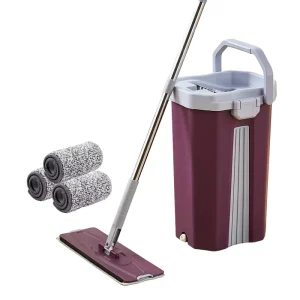 360 Degree Spin Hand Free Rotating Mop Automatic Squeeze Bucket Stainless Steel Pole Dry Wet Cleaning High Dehydration Rate