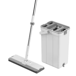 360 Magic Microfiber Flat Mop and Steel Telescopic Pole Dry and Wet Cleaning Set with Wringer Separating Bucket