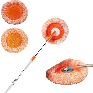 360 Rotatable Mop Dry Wet Use Home Bathroom Cleaning Orange Round Microfiber Dust Mop