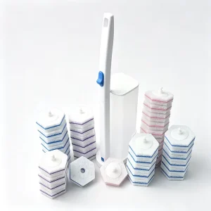360 Rotating Disposable Toilet Brush Heads Snap On Design Effective Cleaning for Bowl Rim Sponges and Scouring Pads